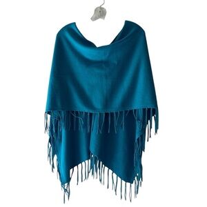 Caroline Grace Turquoise Blue Poncho With Fringe One Size